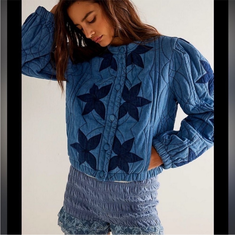 Free People Quinn Quilted Jacket Indigo Combo Size Small NWT - Picture 1 of 15
